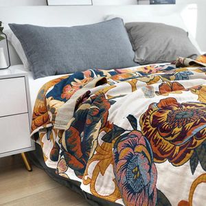 Cobertores European Throw Blanket Flowers Summer Cedro de algodão capa de cama de casal respirável Sofá macio fresco colcha de colcha de colcha