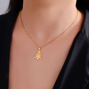 Baumanhänger Halskette für Frauen Ehepaar goldener Farbe Edelstahl Schlüsselbein Kette Juwely Party Weihnachtsgeschenke