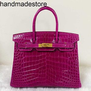 アラビアンバッグBKナイトプラチナ紫色のワニの明るい30バックル女性の手縫い25ハンドバッグ手作り本革