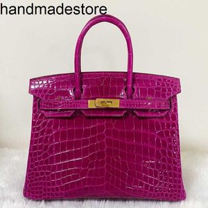 BACA ARANDIAN BK Night Night Platinum Crocodilo roxo Bright 30 Buckle Feminina costurou a mão 25 bolsa de couro artesanal de couro genuíno