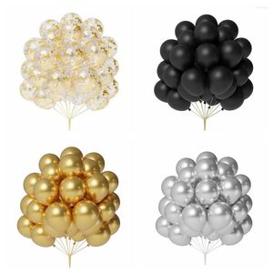 Decoração de festa 36pcs Balão de confete de ouro preto Balões de metal prateado para formatura Casamento de aniversário Globos de chá de bebê