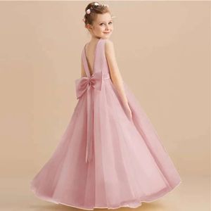 Teen Girls Summer Princess Dress New Fashion Children Backless Beading Kids Birthday Party Vestido Flower Girl Wedding Ball Gown