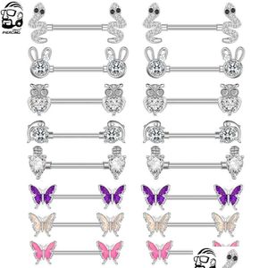 Nipple Rings 2Pcs Animals Piercing Surgical Steel Butterfly Snake Rabbit Whale Owl Barbell Shield Sexy Women Body Jewelry Drop Delive Dhkyc