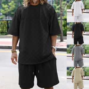 Mens casual sports suit Solid color checkerboard stylish mens for the summer out street trend 240520