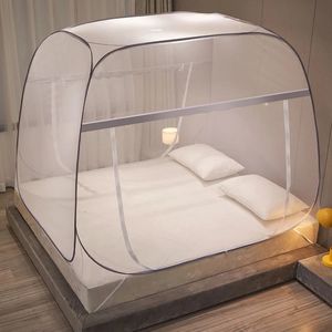 Mongolian Tent Square Mosquito Net Double Bed Curtain One-touch Foldable Zipper Two Doors Full Bottom Yurt Canopy. 240521