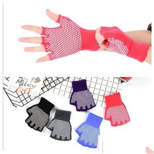 Tactical Gloves Uni Yoga Half Finger Mitten Anti Slip Gym Glove Body Building Training Fitness Sports Exercise Grip Sticky Pilates D Dhhlf
