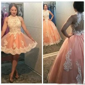 Two Piece Ball Gown Homecoming Sweet 16 Quinceanera Lace Applique Tulle Tail Party Dresses 0521
