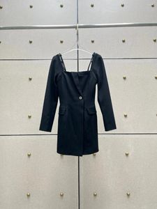 Casual Dresses 2024 Summer Luxury Women High Quality Black Wool Blend Long Sleeve Dress For Lady Ddxgz2 11.11