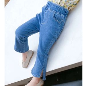 Children Fashion Side Slit Jeans Baby Girl Casual High-elastic Denim Flared Pants Small Mid Kid Out Wear All-match Trouser