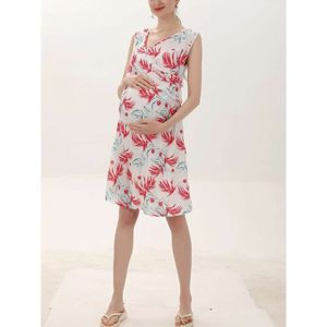 Summer maternity print V-neck sleeveless nursing dress L2405