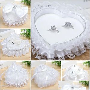Other Event Party Supplies Wedding Couple Ring Box Heart Shape White Lace Pillow Boxes Pearl Rhinestone Jewelry Case Engagement Ce Dh4J2