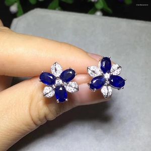 Brincos de garanhão Bedring Sapphire 4 6mm 6pcs Gems naturais e azuis reais 925 prata esterlina