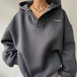 American V Neck Hoodie for Women s Autumn New Oversize Loose and Lazy Style med ett snyggt tryck