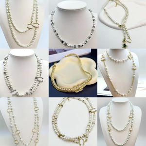 Crystal Pearl Chains Designer Necklace Brand Letter Pendant Jewelry Necklaces Choker Chain Men Women Wedding Jewelry Gifts Gold Silver Stainless Steel Accessory