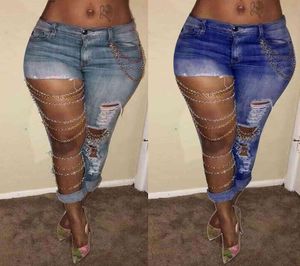 2021 Dam Fashion Cut Light Slim Slim Big Hole Denim Streetwear Potlood Broek Sexy Jeans3857012