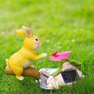 Rabbit Staty Led Solar Lamp Harts Figurine Ornament Landscape Courtyard Light Outdoor Garden Balkony Decoration