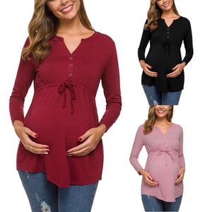 Kvinnor Maternity Long Sleeve Solid Color Nursing Tops T-shirt för amning L2405