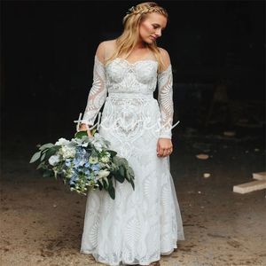 Suknie ślubne Fulllace Boho 2024 Elegancki długi rękaw plus rozmiar rustykalny wiejski sukienka ślubna długość podłogi bez pociągu Ogród Bohemian Beach Bride sukienka Vestio Novia