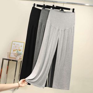 Summer Thin Cotton Pant For Pregnant Women Wide Leg Loose Maternity Abdomen Trousers High Waist Prenancy Full Length Belly Pants L2405