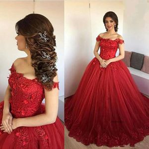 Charming Ruby Bridal Gowns Ball Gown Lace Appliques Tulle Wedding Dress Sweep Train Vestido De Noiva 0521