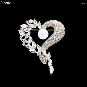 Brooches Donia Jewelry Copper Micro-inlaid Color Zircon Pearl Love Brooch Dress Retro Jacket Hat Bag Luxury