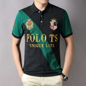 polo shirt men New British sports polo shirt, short sleeved casual diagonal splicing, color blocking, pure cotton plus size, men's