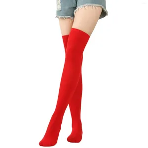 Women Socks Christmas Pure Color Thigh High Skin-Friendly Breathable Cotton For Cute Seamless Chaussettes Femmes