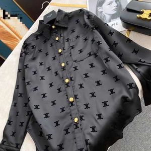 Spring And Autumn Internet Famous Long Sleeved Flocked Satin Casual Printed Shirt Feminine Slimming