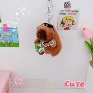 3PCS Plush Toys Sunglasses Guitar Kapibara Pendant Brown High-quality Rock Capibara Bag Hanging Soft Water Porpoise Keychain Unisex