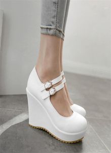 Dress Shoes Women High Heels Wedges Platform Round Toe White Black Wedding Party Shoes15184125