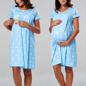 Hipster Summer Polka Dot Pregnant Women Dress Fashion Long Section Short Sleeve Loose Maternity Skirt Chiffon L2405