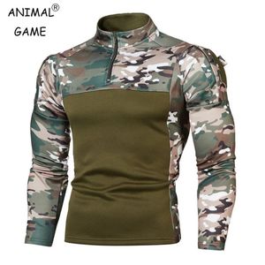 Camiseta de combate tático Homem Militar uniforme camuflagem camisa de camuflagem CAMO CAMO MOLHA LONGA MOLAS DE MOLHAS DE ZIPPER TOPS 240521