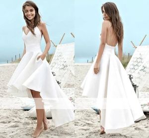 High Low Short Wedding Sukienka 2024 A Line Summer Beach Boho Bridal Suknie Satynowe bez pleców spaghetti sukienki imprezowe