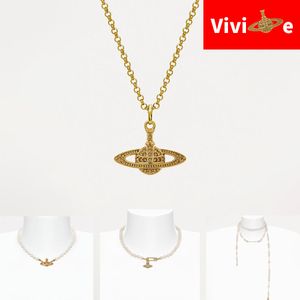 Designer Necklace Luxury Viviane Westwood Official Website MINI BAS RELIEF PENDANT 1:1 Pearl Pendant Necklace Women's 18K Gold Saturn Pearl Jewelry