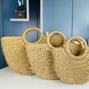 7A Designer Beach Bags Straw Basket Handbag 3 Size Leather Double Handle Large Capacity Holiday Totes