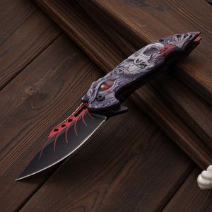 Design Skull Stainless Personalized Steel Outdoor Tactical Folding EDC Tool Knife 39E1ed
