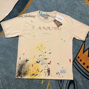 Camiseta de lanvins camisetas masculinas masculina camisetas de moda graffiti lanvin impressão de manga curta camiseta de verão lavagem desgastada