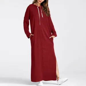Lässige Kleider 2024 Frauen Maxi Kleid Herbst Mode Vintage Kapuze -Sweatshirt Winter Langarm Hoodies Vestidos Solid Robe Femme