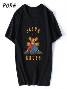 Jesus Raves Print Casual Herren T -Shirts Mode Harajuku Custom T -Shirt Kurzarm T -Shirt Punk übergroße 039S 2107065727740