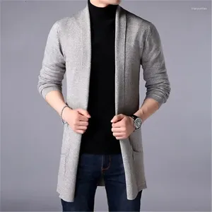 Męskie swetry Sweter płaszcze męskie moda 2024 Autumn Slim długi, solidny kolor dzianin kurtka swobodna kardigan