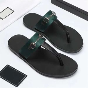 Summers Black 2024 Soft Leather Mules Bees Slide Slippery Flat Chain Wide T-bar Casual Outdoor Beach Slip S ae0