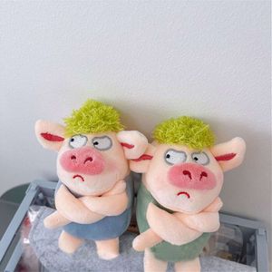3PCS Adorable Animal Keychain Funny Green Hair Plush Animals Angry Pig Doll Pendant Car Backpack Decoration Soft Stuffed Toy Gift