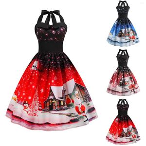 Casual Dresses Christmas Costumes For Women Goth Halloween Vintage Dress 2024 Sundresses Sexig Halter Xmas Santa Cosplay Party Print