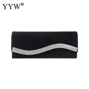 Black Long Evening Clutch Purse Women Satin Silk Box Bag Party Pleat Clutches Wallet Ladies Soft Surface Crossbody Bags Night 240521