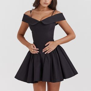 High-End Quality Womens Clothing 2024 Spring/Summer New Sexy Black Dress Temperament Adult Lady like Woman Waist Strap A- line Dress Women