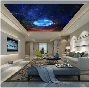 Bakgrundsbilder Anpassade PO Bakgrund 3D Takväggmålningar Stjärna Sky Moon Mural för vardagsrum Väggpapper Heminredning