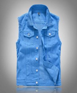 Stilvolle coole Herren -Denim -Weste Plus Size 5xl Vintage Ripped Distressed Weste Lila Blue ärmellose Jeansjacke für Männer03918157