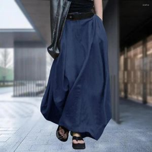 Saias saia feminina de cintura alta elegante feminino maxi com cintura elástica A-line Projeto de cor sólida