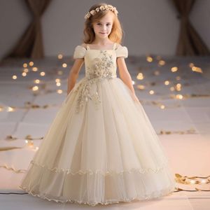 Elegante Teen Girls Birthday Party Prinzessin Spitzen Applikationen Brautjungfern Blumenkleid für Hochzeit Kinder formelle Abschlussball Long Kleid