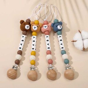 Pacifier Holders Clips# Wooden dummy bracket clip custom name silicone pacifier chain baby teeth cushion care chain childrens birthday shower gift d240521